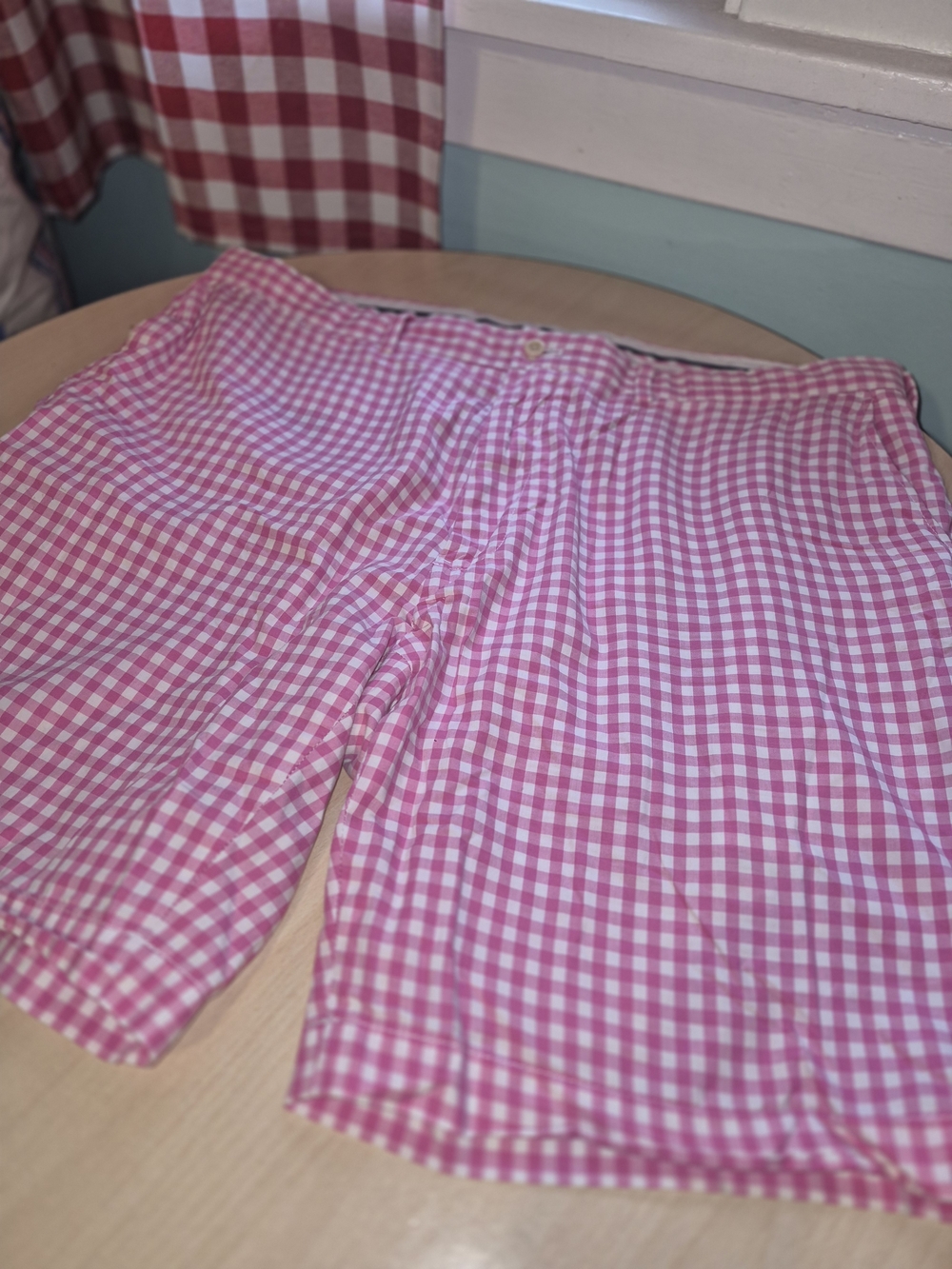 Men's Pink Gingham Flat Front Shorts 40 Polo Golf Ralph Lauren EUC Preppy